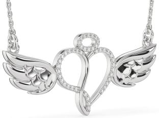 Large Diamond Platinum Heart Angel Necklace