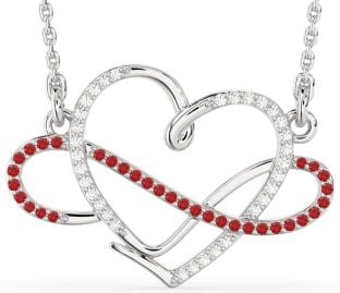 Large Diamond & Ruby Platinum Heart Infinity Necklace