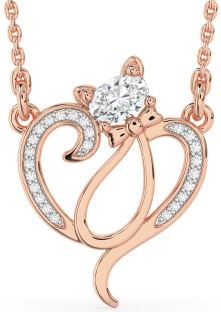 Diamond Rose Gold Heart Cat Necklace