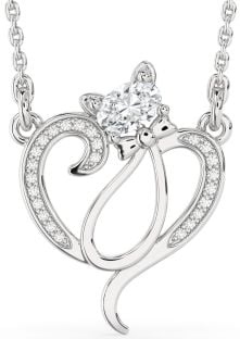 Diamond Platinum Heart Cat Necklace