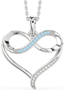 Large Diamond & Aquamarine Platinum Heart Infinity Necklace