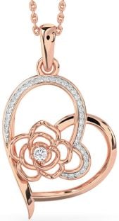 Diamond Rose Gold Heart Flower Necklace