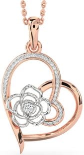Diamond Platinum & Rose Gold Heart Flower Necklace