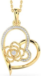 Diamond Gold Heart Flower Necklace