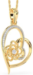 Diamond Gold Heart Flower Necklace