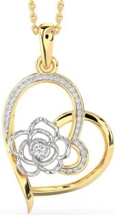 Diamond Platinum & Yellow Gold Heart Flower Necklace