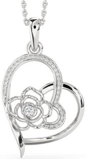 Diamond Platinum Heart Flower Necklace