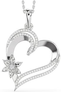 Large Diamond Platinum Heart Flower Necklace