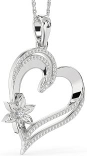 Large Diamond Platinum Heart Flower Necklace