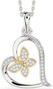 Diamond Platinum & Yellow Gold Heart Butterfly Necklace