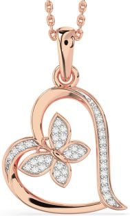 Diamond Rose Gold Heart Butterfly Necklace