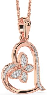 Diamond Rose Gold Heart Butterfly Necklace