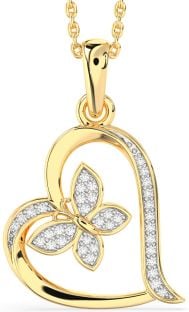 Diamond Gold Heart Butterfly Necklace