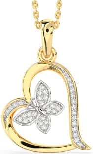 Diamond Platinum & Yellow Gold Heart Butterfly Necklace