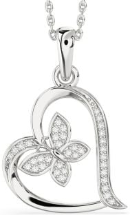 Diamond Platinum Heart Butterfly Necklace