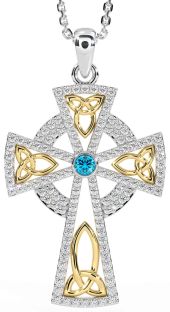 Diamant Topaz Gull Sølv Celtic Kryss Treenighet Knute Halskjede