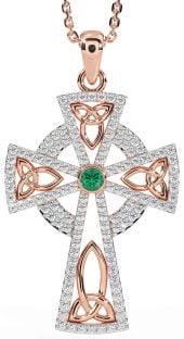 Diamond Emerald Rose Gold Silver Celtic Cross Trinity Knot Necklace