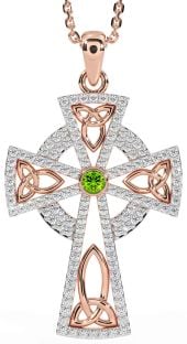 Diamond Peridot Rose Gold Celtic Cross Trinity Knot Necklace