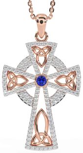 Diamant Safir Rose Gull Celtic Kryss Treenighet Knute Halskjede