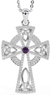 Diamond Alexandrite Silver Celtic Cross Trinity Knot Necklace