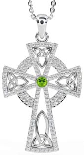 Diamond Peridot White Gold Celtic Cross Trinity Knot Necklace