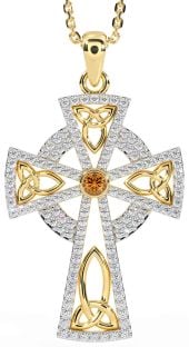 Diamant Citrin Gold keltisch Kreuzen Dreieinigkeit Knoten Halskette