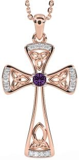 Diamond Alexandrite Rose Gold Silver Celtic Cross Necklace