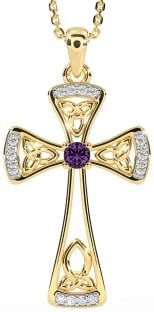 Diamond Alexandrite Gold Silver Celtic Cross Necklace