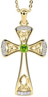 Diamond Peridot Gold Silver Celtic Cross Necklace