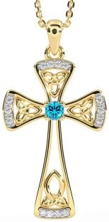 Diamond Topaz Gold Silver Celtic Cross Necklace