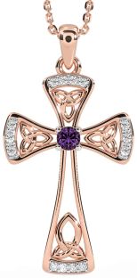 Diamond Alexandrite Rose Gold Celtic Cross Necklace