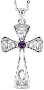 Diamond Alexandrite Silver Celtic Cross Necklace