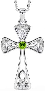 Diamond Peridot Silver Celtic Cross Necklace