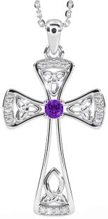 Diamond Amethyst White Gold Celtic Cross Necklace