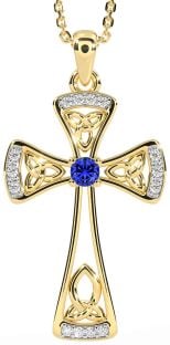 Diamond Sapphire Gold Celtic Cross Necklace