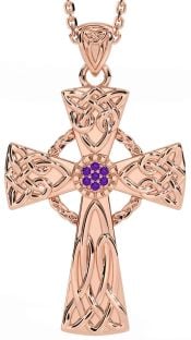 Amethyst Rose Gold Silver Celtic Cross Necklace