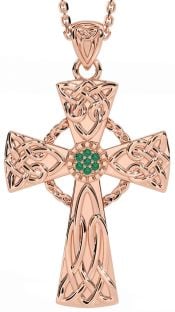 Emerald Rose Gold Silver Celtic Cross Necklace