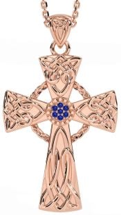 Sapphire Rose Gold Silver Celtic Cross Necklace