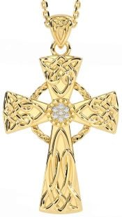 Diamond Gold Silver Celtic Cross Necklace