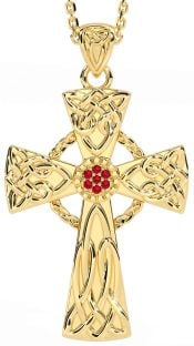 Ruby Gold Silver Celtic Cross Necklace