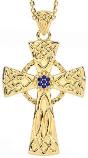 Sapphire Gold Silver Celtic Cross Necklace