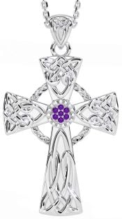 Amethyst Silver Celtic Cross Necklace