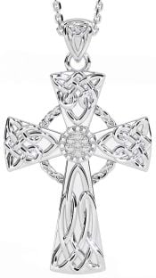 Diamond Silver Celtic Cross Necklace