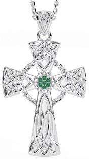 Emerald Silver Celtic Cross Necklace