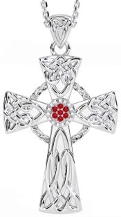 Ruby Silver Celtic Cross Necklace