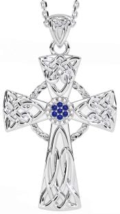 Sapphire Silver Celtic Cross Necklace