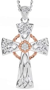 Diamond White Rose Gold Celtic Cross Necklace