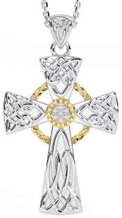 Diamond White Yellow Gold Celtic Cross Necklace