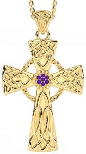 Amethyst Gold Celtic Cross Necklace