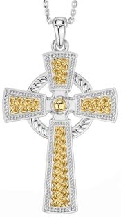 White Yellow Gold Celtic Cross Necklace